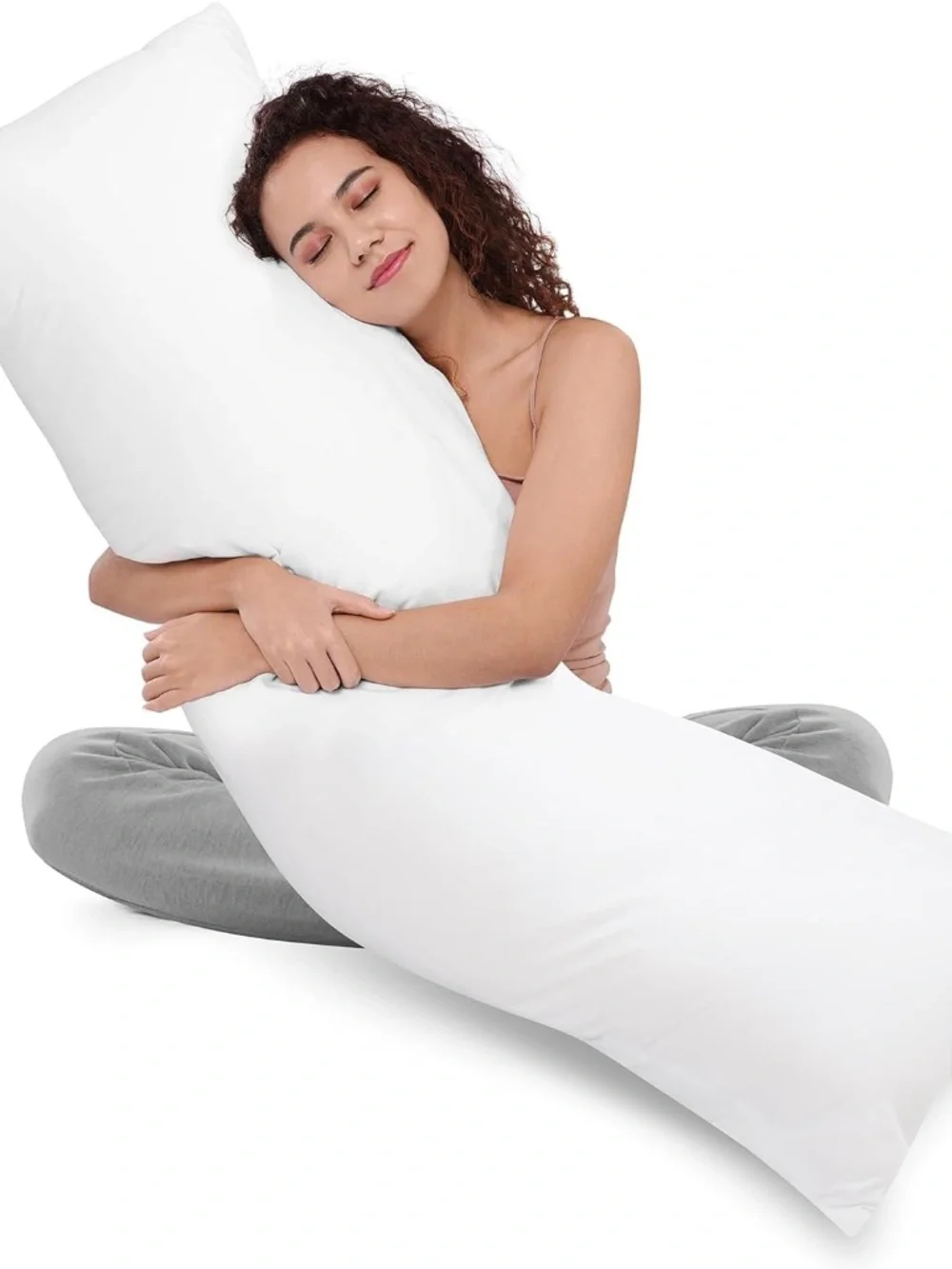 EUC Long Full Body Pillow (White, 20 x 54 Inches) with Organic Satin Pillowcase